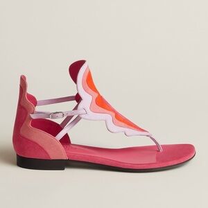 HERMES Chevre Velours Garden Sandals Multicolor Rose Vinicunca